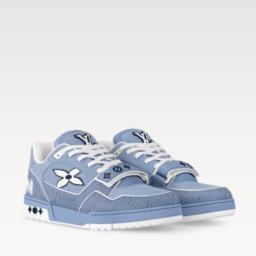 LV Trainer Sneaker 1AHTUZ Blue Monogram nubuck calf leather