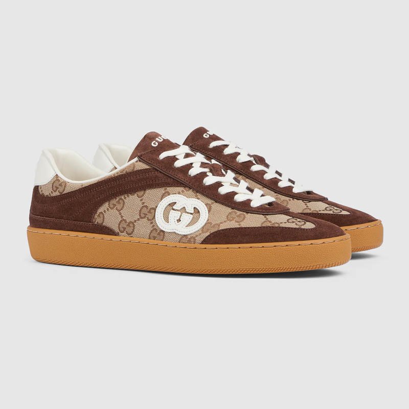 Gucci beige and dark brown GG canvas shoes 791742 AAEGA 2242
