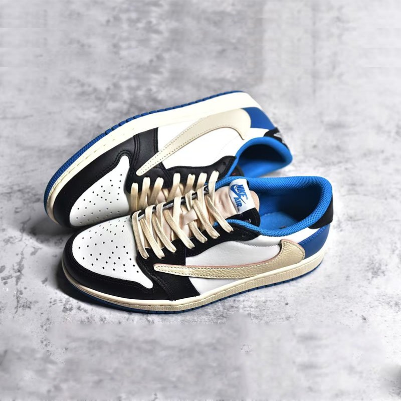 AJ1 White Blue Fujiwara Hiroshi Joint Lightning Hook Qiao 1 Casual Shoes