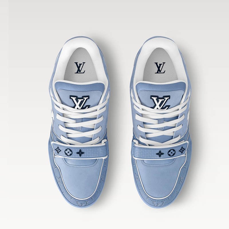 LV Trainer Sneaker 1AHTUZ Blue Monogram nubuck calf leather