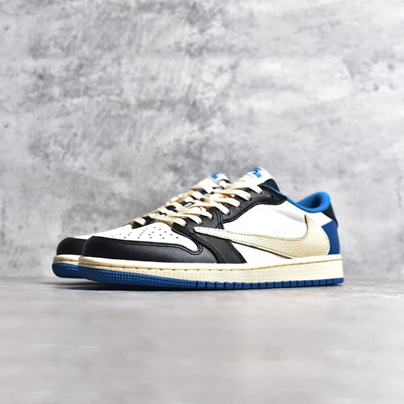 AJ1 White Blue Fujiwara Hiroshi Joint Lightning Hook Qiao 1 Casual Shoes