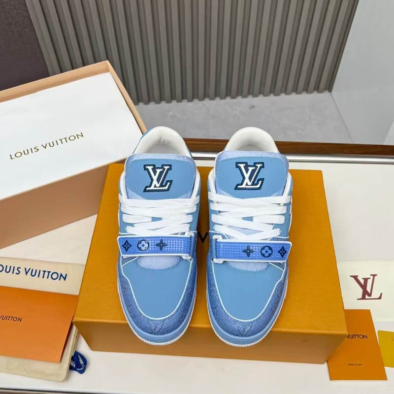 LV Trainer Sneaker 1AHTUZ Blue Monogram nubuck calf leather