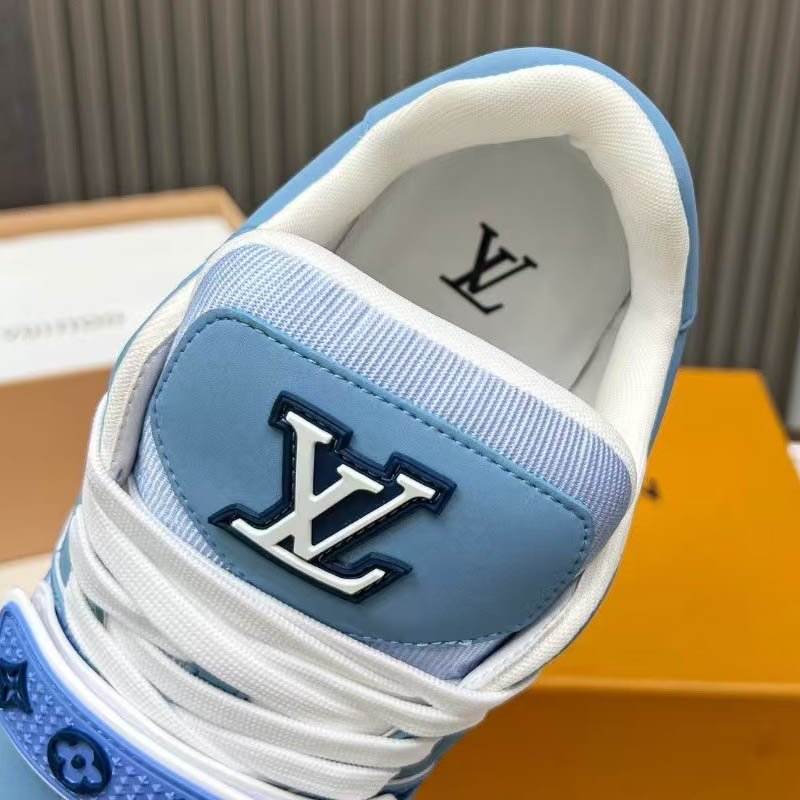 LV Trainer Sneaker 1AHTUZ Blue Monogram nubuck calf leather