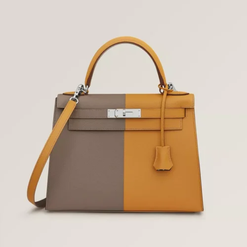 Kelly II sellier 28 casaque bag sésame/étoupe/bleu indigo