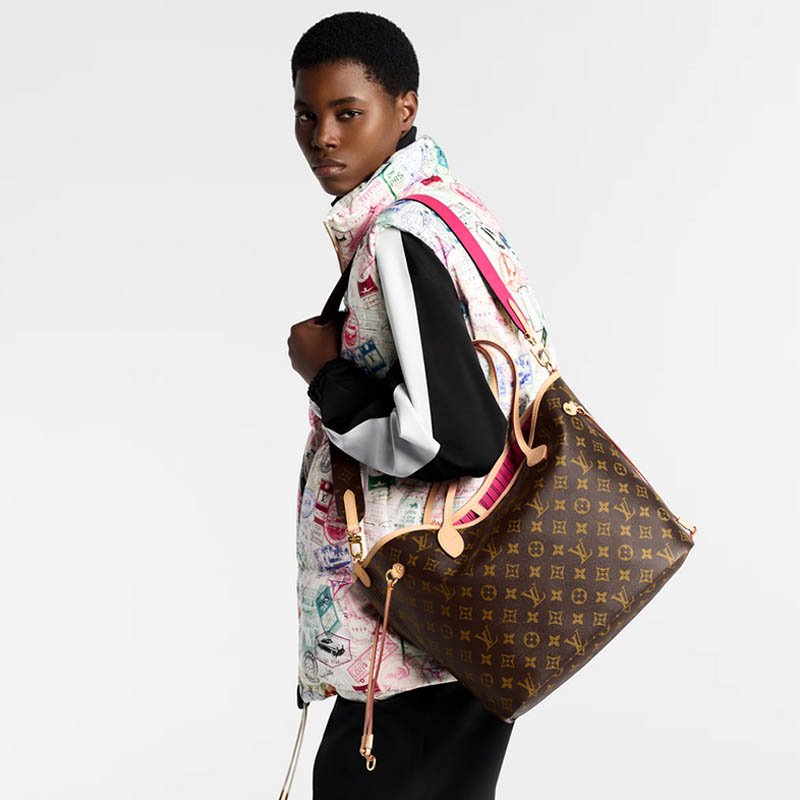 Neverfull Bandoulière Inside Out MM M12257 Monogram/Rose Pondichery